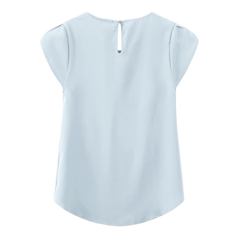 TASAMO Women's Printed Flouncing Flared Short Sleeve Blouse Top Shirts Floral (Small,Light Blue) - Image 2